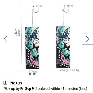 Anime Demon Slayer Shinobu Butterfly Fake Earrings Acrylic Ear Dangler Cosplay